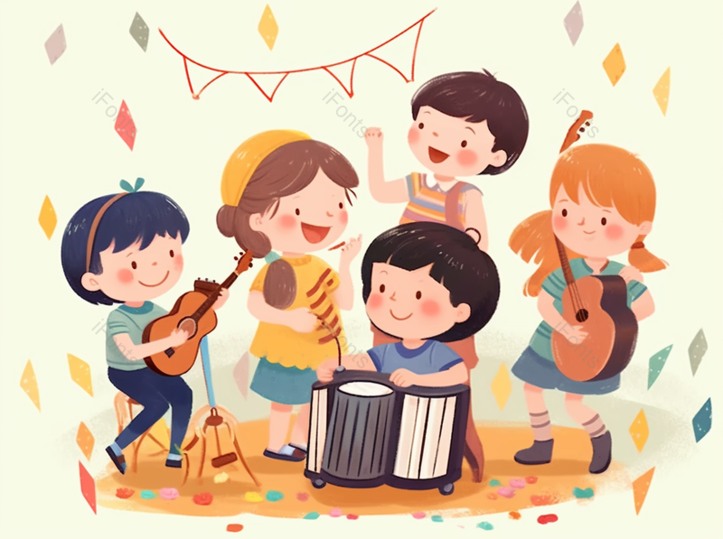 儿童节小朋友演奏音乐会可爱风插画手绘背景图,插画/手绘图,插画/手绘图库,插画/手绘图下载,插画/手绘